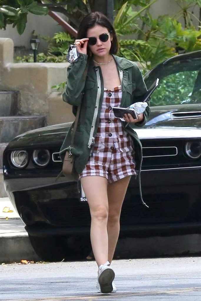 Lucy Hale Wears a Short Checkered Dress Out in Los Angeles 07/18/2018-3
