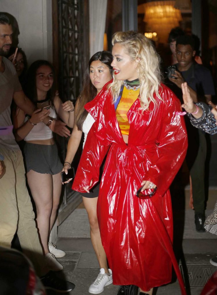 Rita Ora in a Red Trench Coat-3