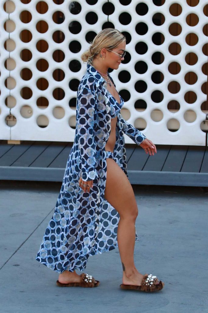 Rita Ora Wears a Blue Spotted Bikini in Barcelona 07/19/2018-4