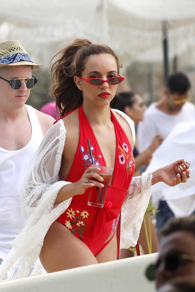 Jade Thirlwall in a Red Swimsuit