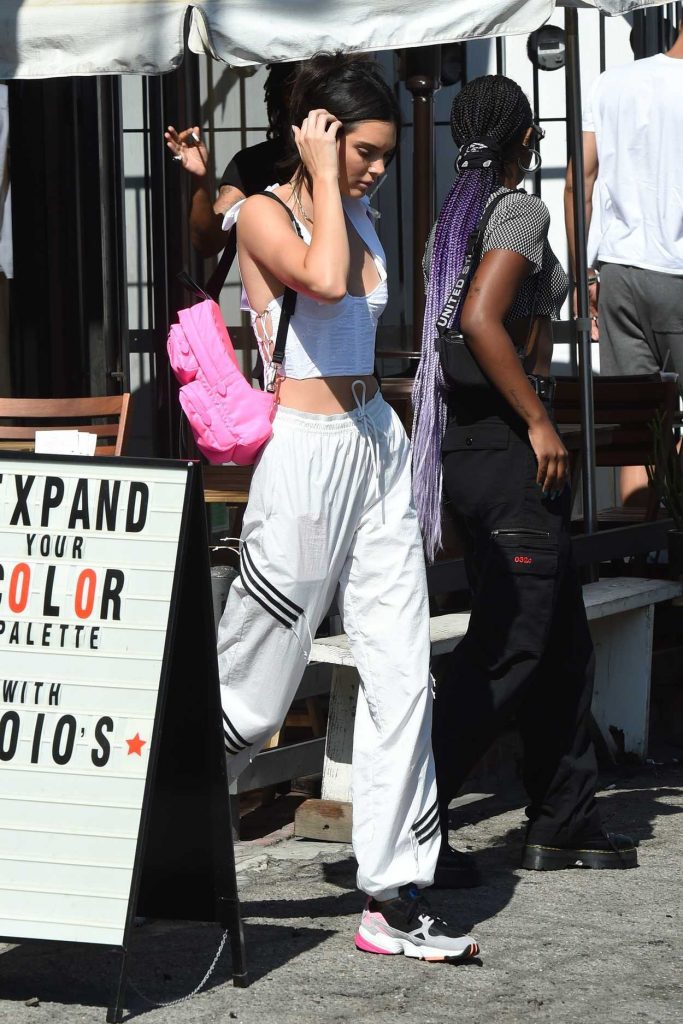 Kendall Jenner in a White Track Pants