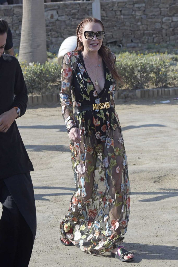 Lindsay Lohan in a Long Floral Dress