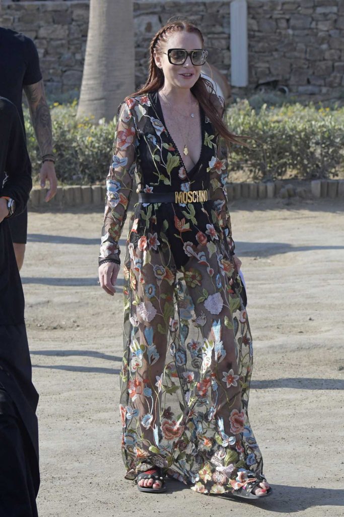 Lindsay Lohan in a Long Floral Dress