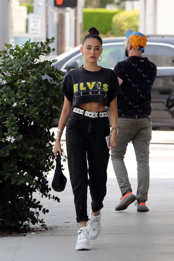 Madison Beer in a Black Cropped Elvis T-Shirt
