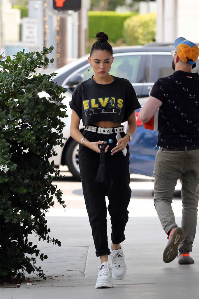 Madison Beer in a Black Cropped Elvis T-Shirt