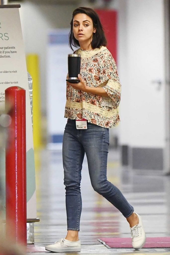 Mila Kunis in an Embroidered Floral Blouse