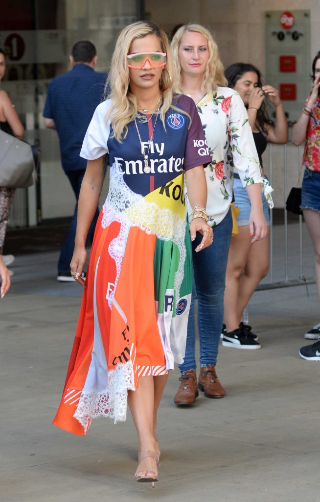 Rita Ora in a Long Fly Emirates Dress