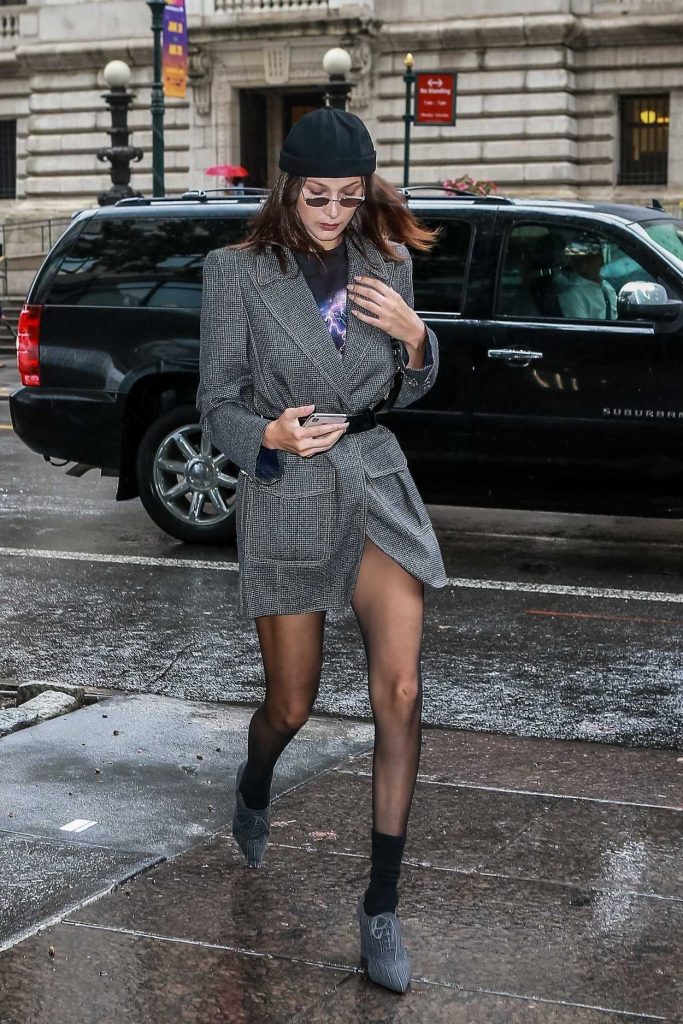 Bella Hadid in a Gray Jacket