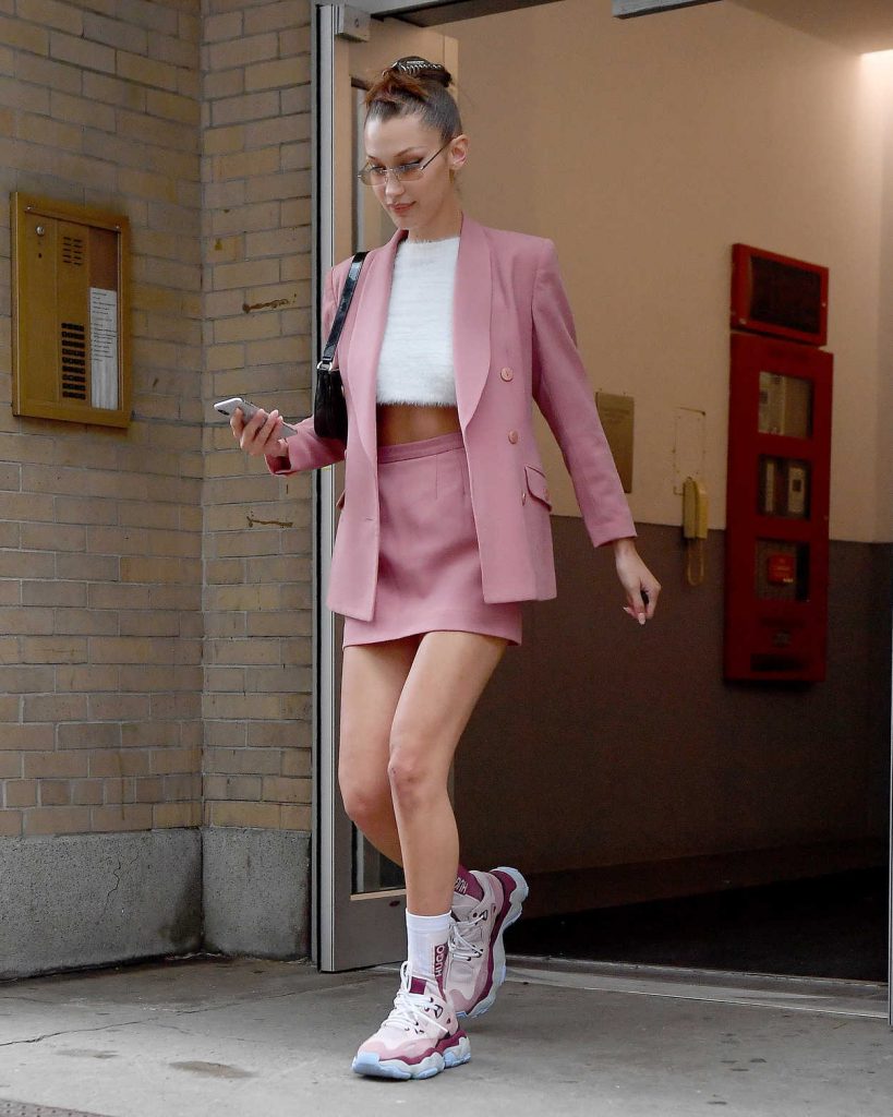 Bella Hadid in a Pink Suit