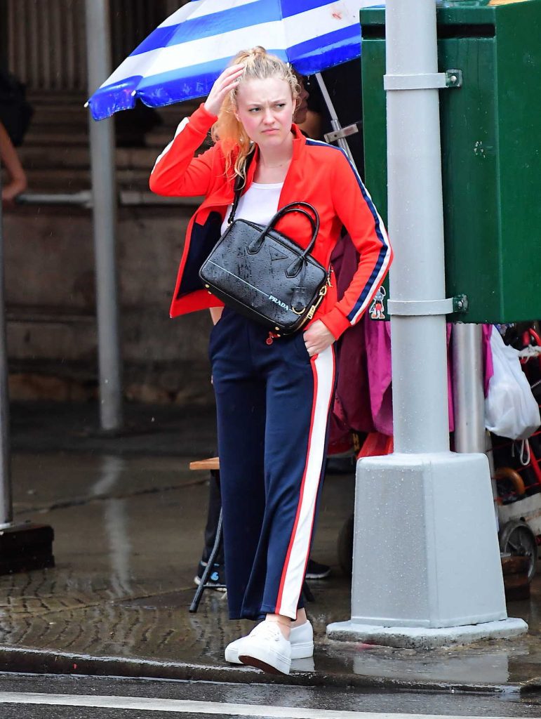 Dakota Fanning in a Red Track Jacket