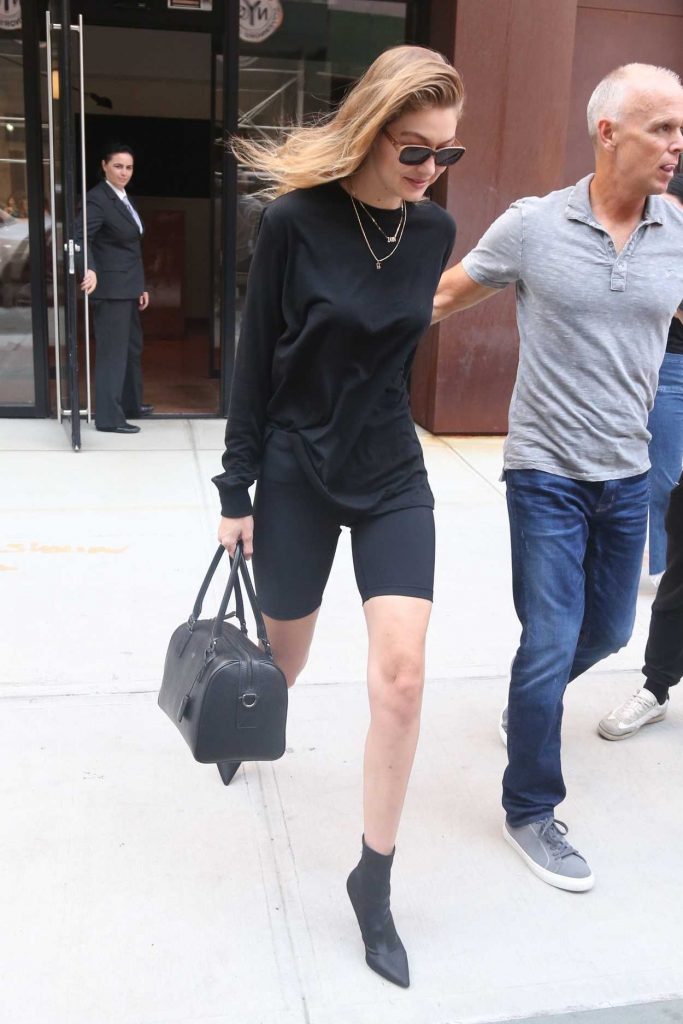 Gigi Hadid in a Black Spandex Shorts