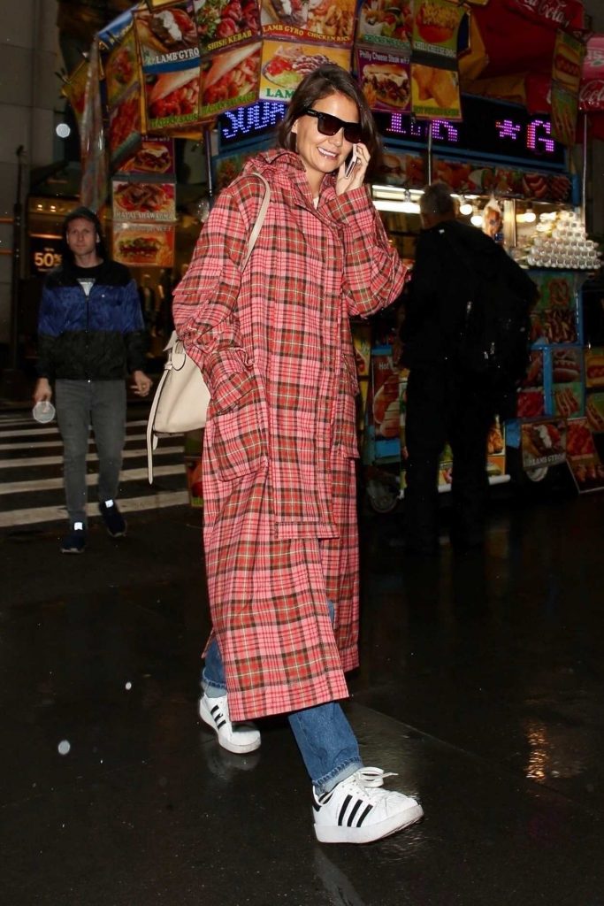 Katie Holmes in a Red Checked Coat