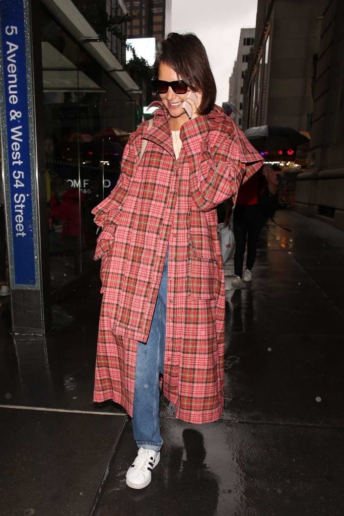 Katie Holmes in a Red Checked Coat