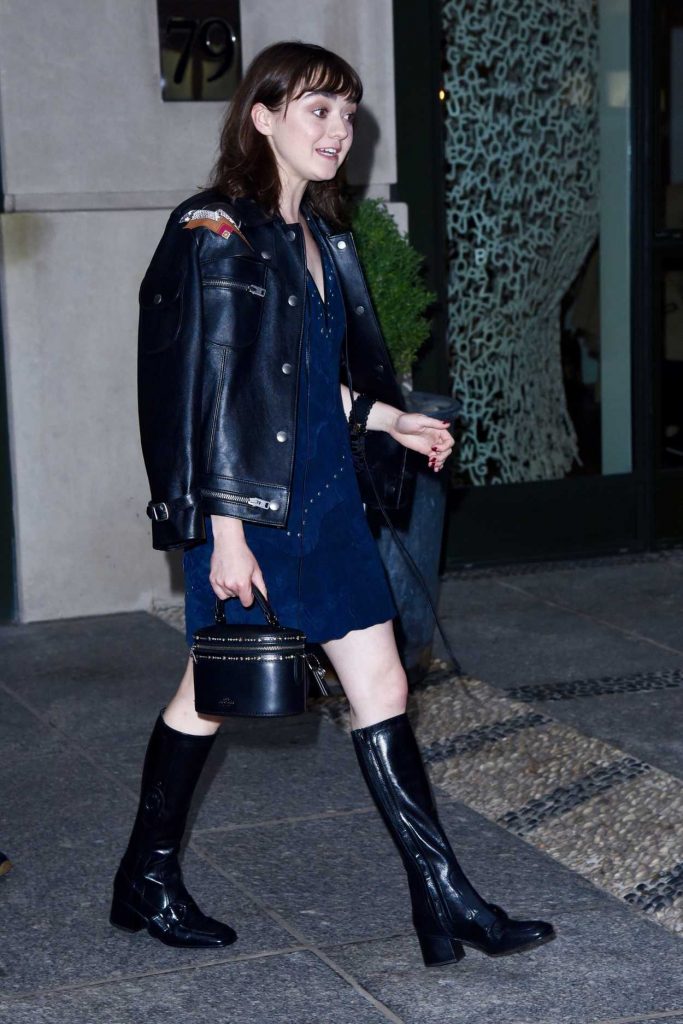 Maisie Williams in a Black Leather Jacket
