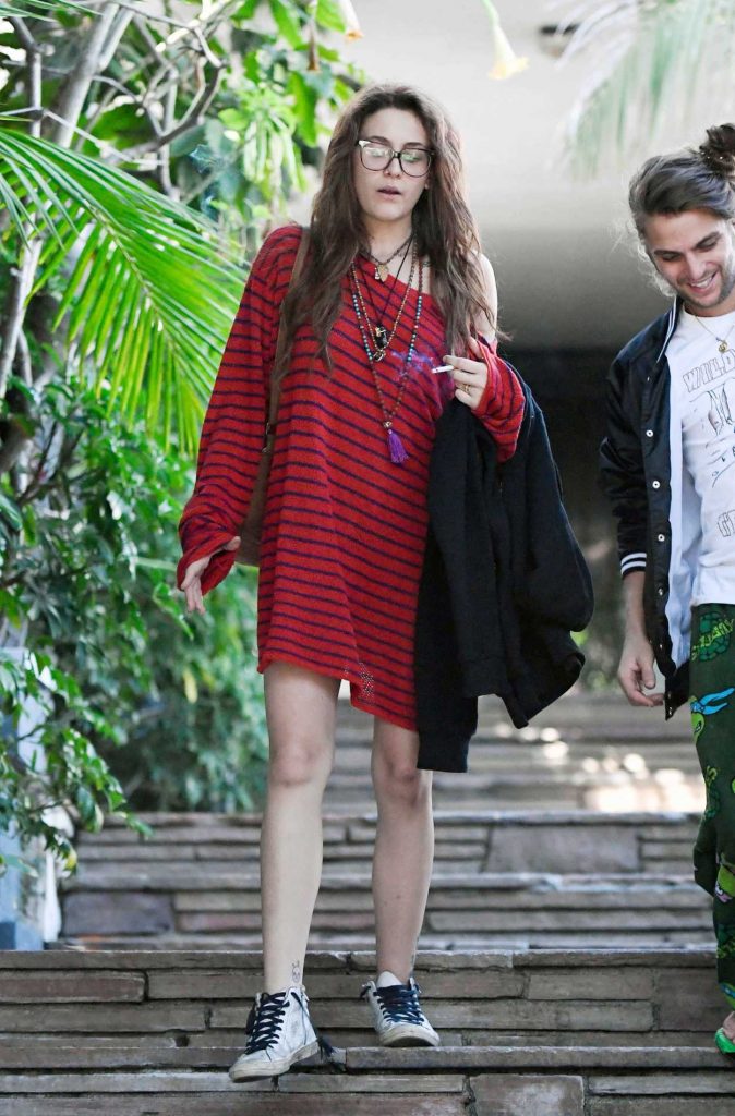 Paris Jackson in a Short Red Striped Dress