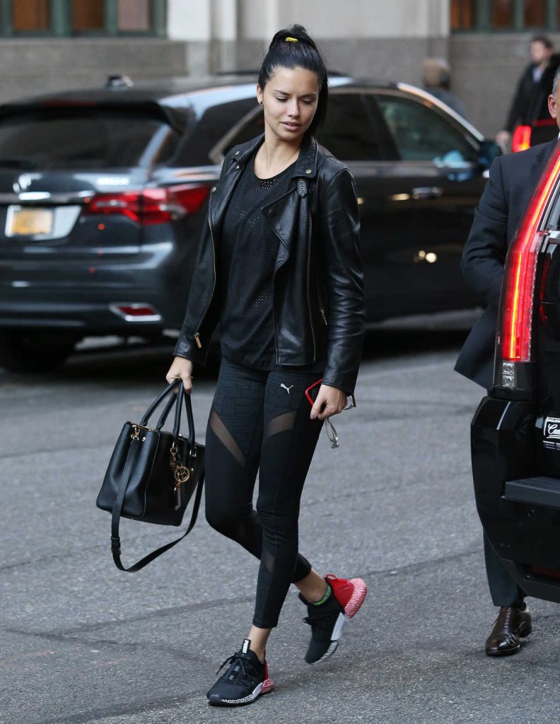 Adriana Lima in a Black Leather Jacket
