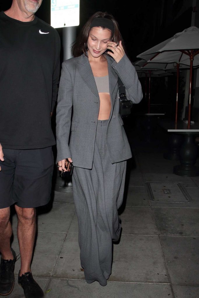 Bella Hadid in a Gray Suit