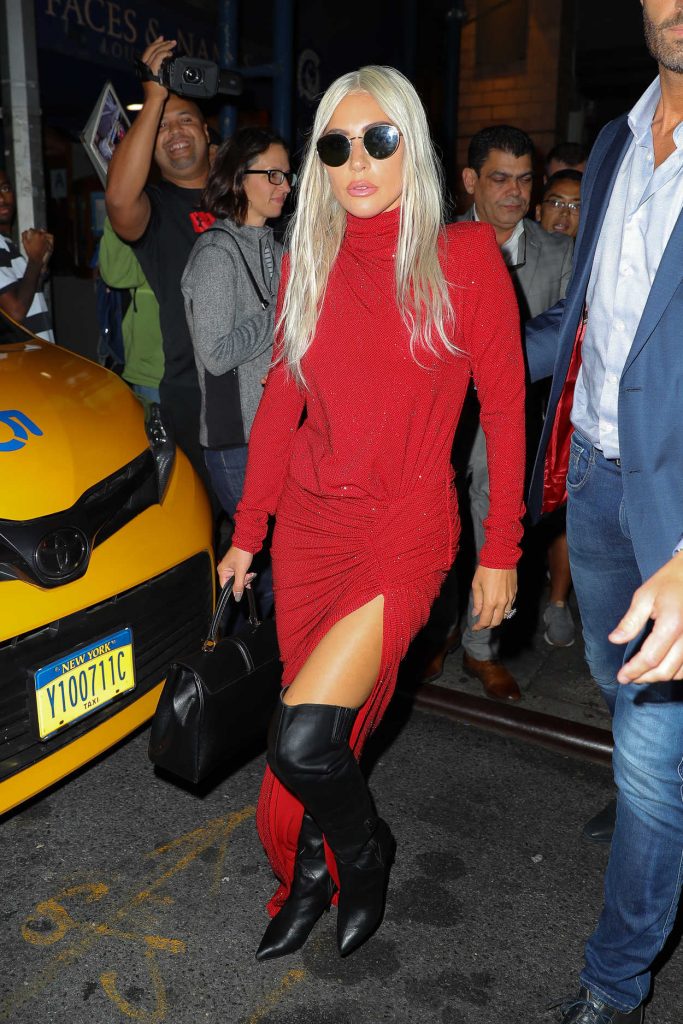 Lady Gaga in a Long Red Dress