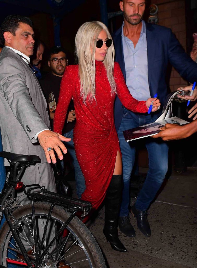 Lady Gaga in a Long Red Dress