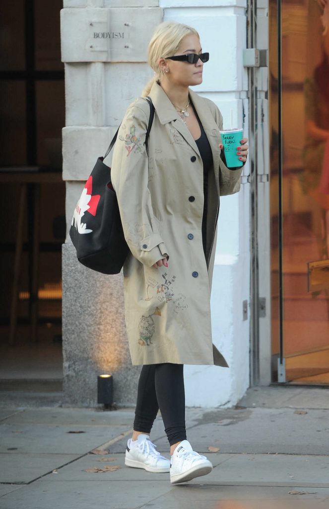 Rita Ora in a Beige Trench Coat
