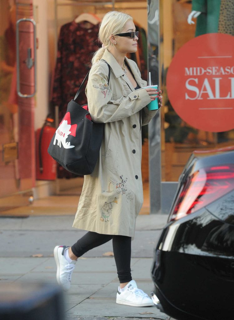 Rita Ora in a Beige Trench Coat