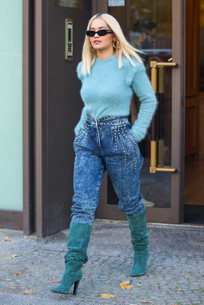 Rita Ora in a Blue Pullover