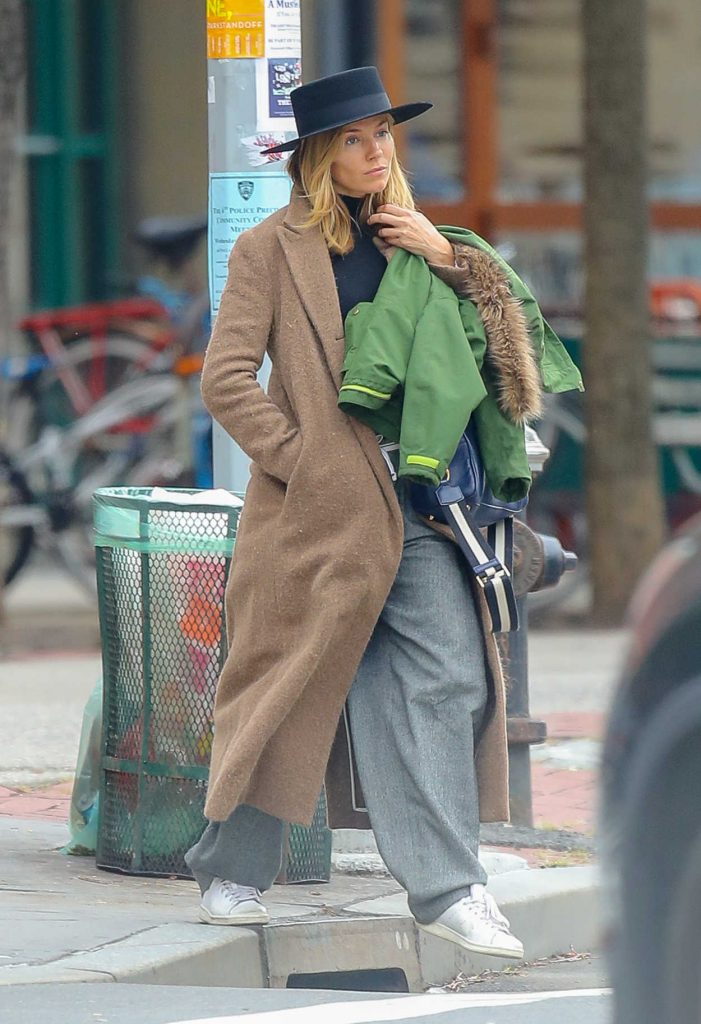 Sienna Miller in a Beige Coat