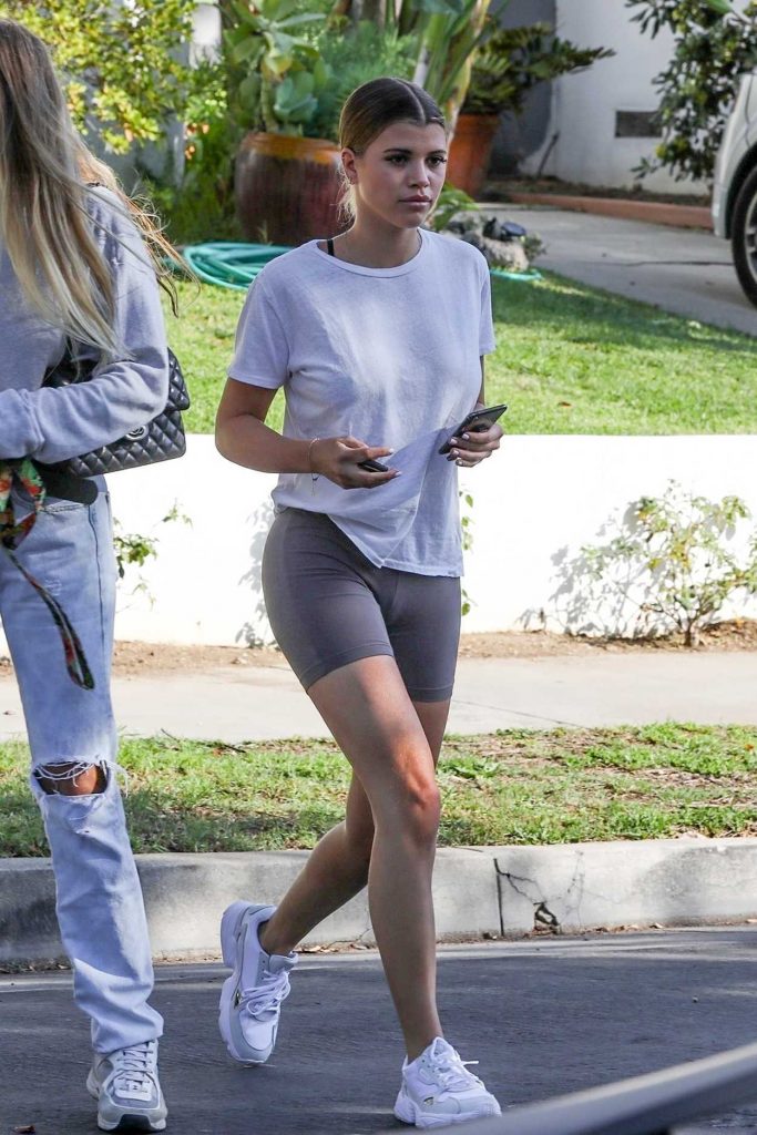 Sofia Richie in a Gray Spandex Shorts