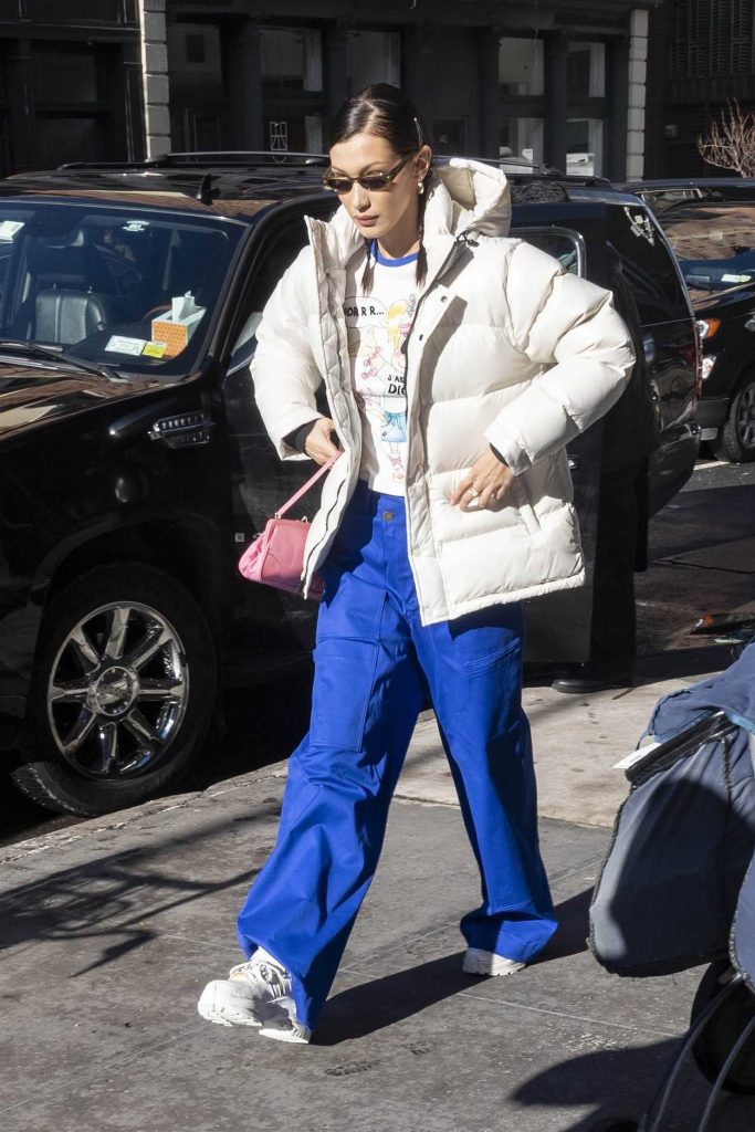 Bella Hadid in a Bright Blue Trousers