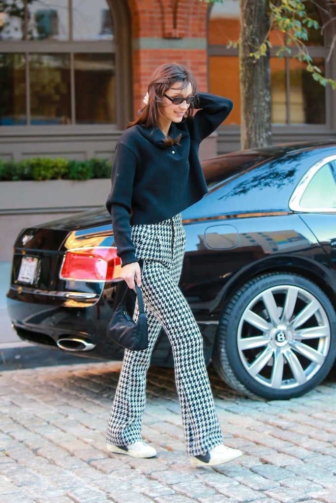 Bella Hadid in a Plaid Trousers