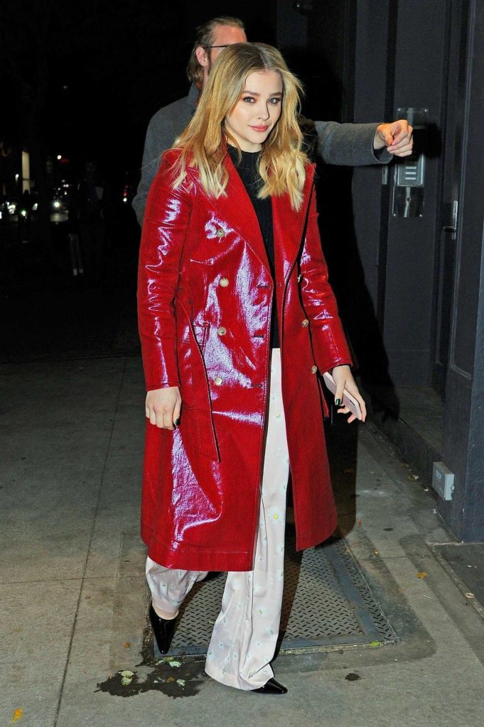 Chloe Moretz in a Red Trench Coat