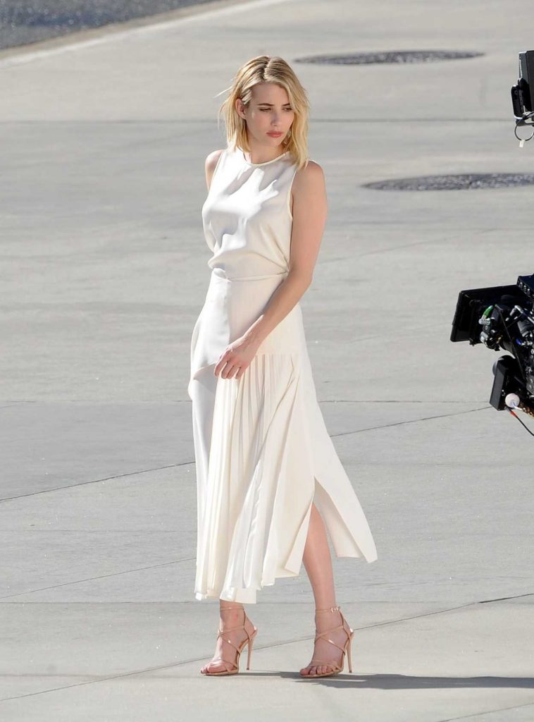 Emma Roberts in a Long White Dress