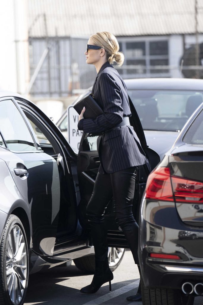 Rosie Huntington-Whiteley in a Black Leather Trousers