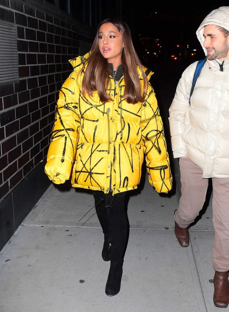 Ariana Grande in a Yellow Oversized Puffer Jacket