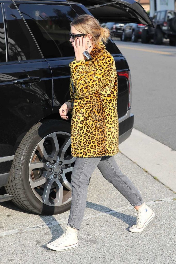 Ashley Benson in Leopard Print Fur Coat