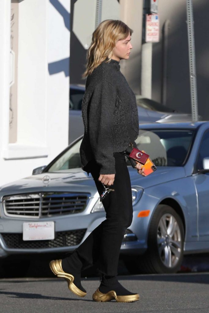 Chloe Moretz in a Gray Sweater