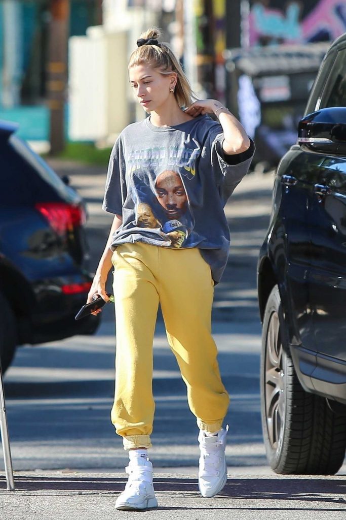 Hailey Baldwin in a Yellow Pants