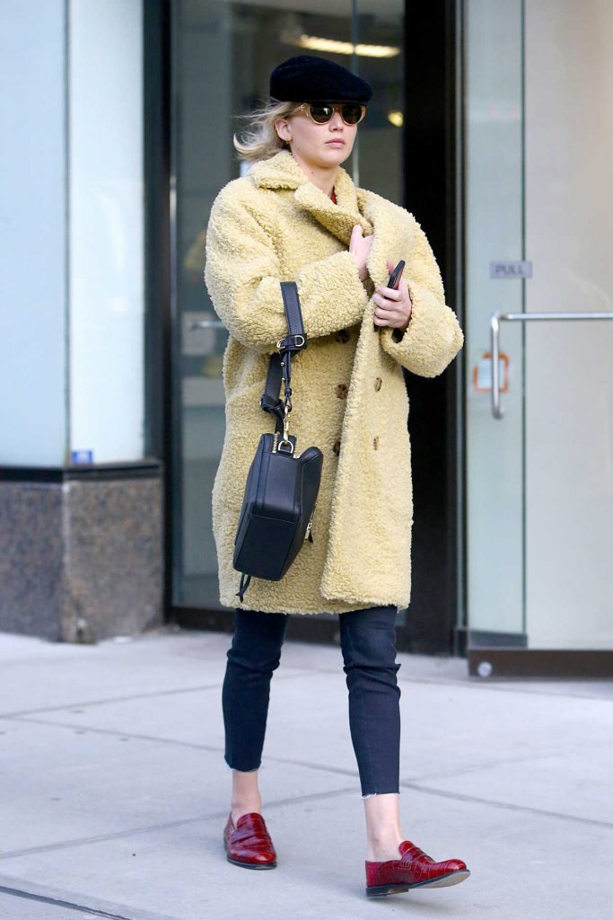 Jennifer Lawrence in a Yellow Fur Coat