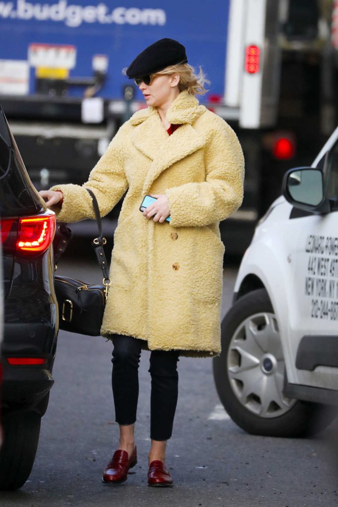 Jennifer Lawrence in a Yellow Fur Coat