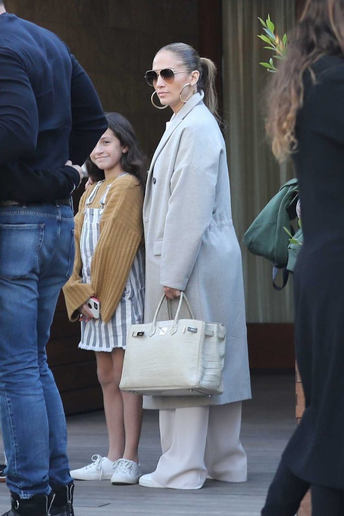 Jennifer Lopez in a Gray Coat