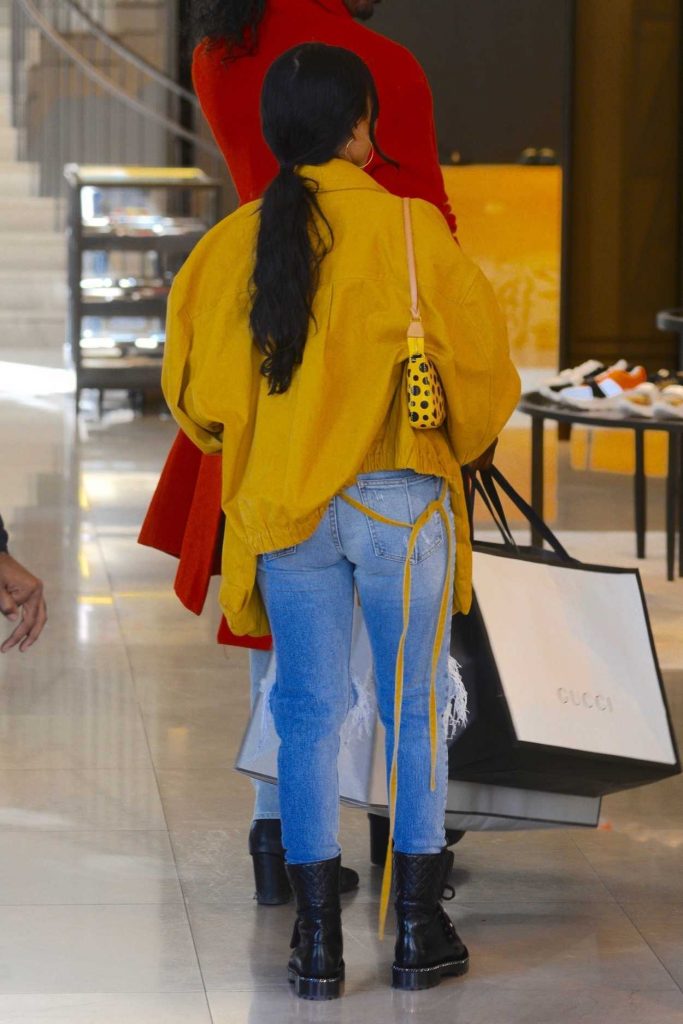 Karrueche Tran in a Yellow Puffer Jacket