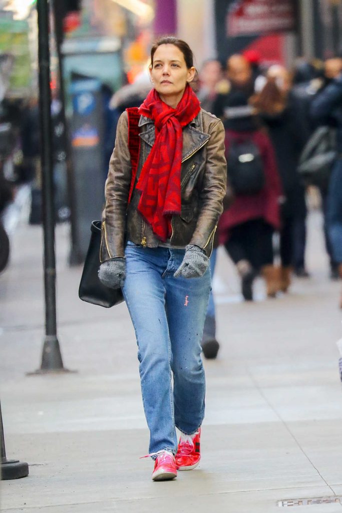 Katie Holmes in a Red Gucci Sneakers