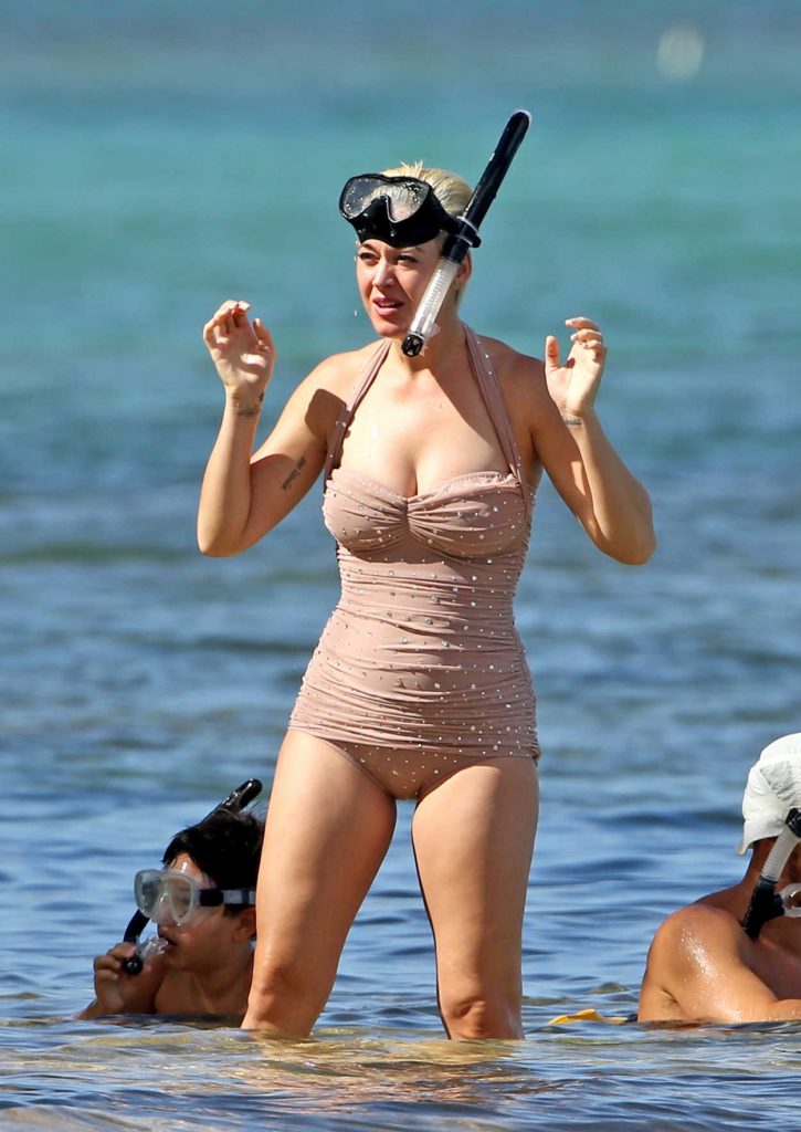 Katy Perry in a Beige Swimsuit