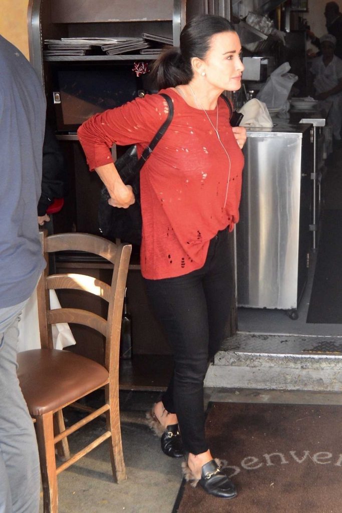 Kyle Richards in a Red Blouse Enjoys a Christmas Eve Lunch in Los Angeles 12/24/2018