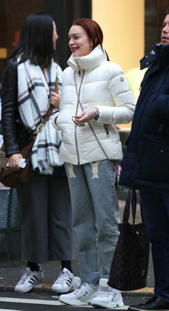 Lindsay Lohan in a White Puffer Jacket