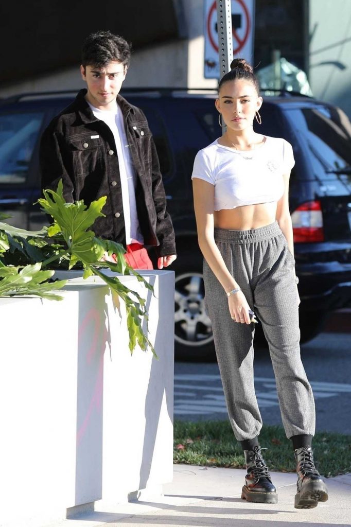 Madison Beer in a White Cropped T-Shirt
