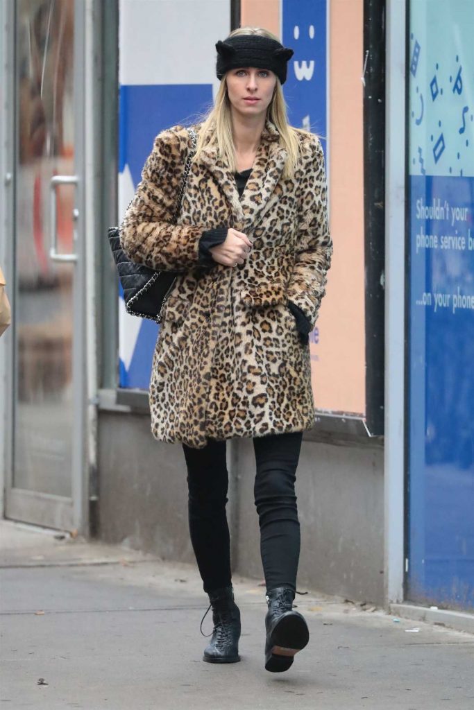 Nicky Hilton in a Leopard Print Fur Coat