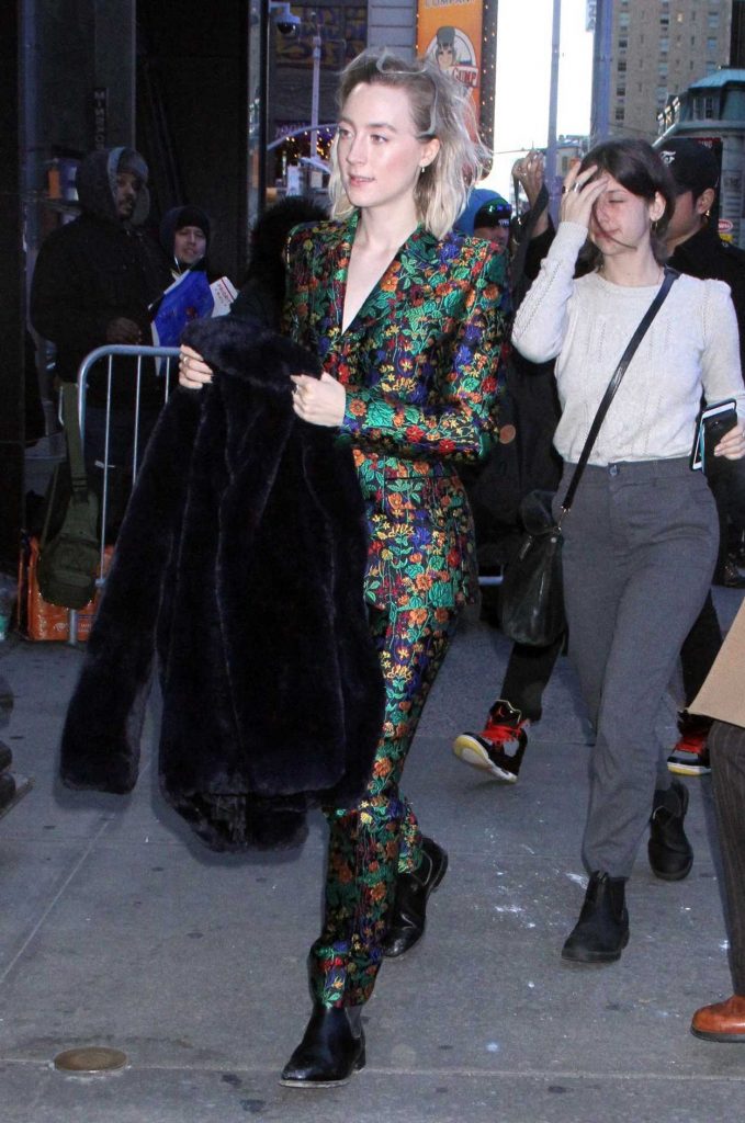 Saoirse Ronan in a Green Floral Suit