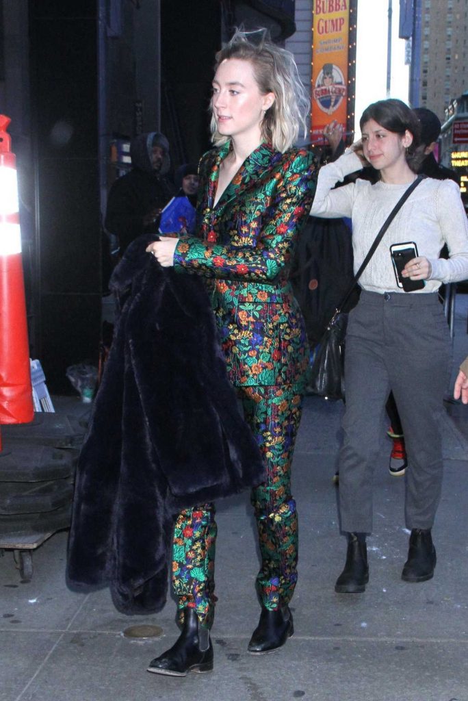 Saoirse Ronan in a Green Floral Suit