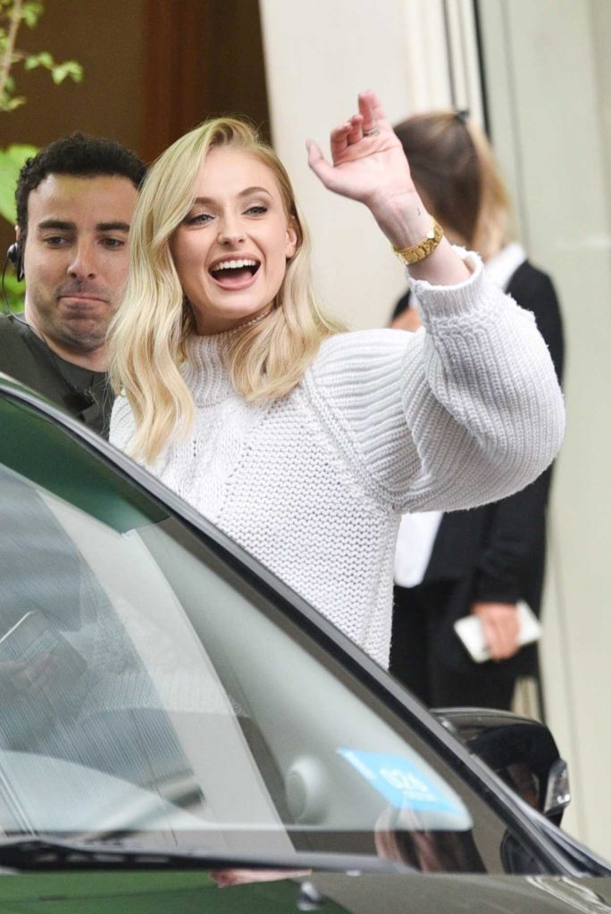 Sophie Turner in a White Sweater